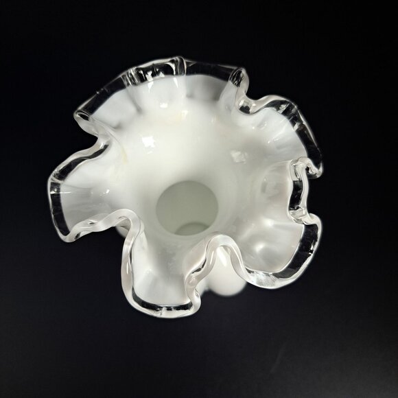 Fenton Silvercrest White Milk Glass Ruffled Melon Vase Elegant Home Decor - Picture 2 of 15